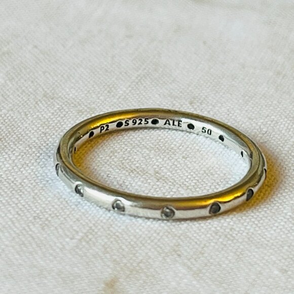 Pandora Simple Sparkling Band Ring Size 5 Sterling Silver - Picture 3 of 5